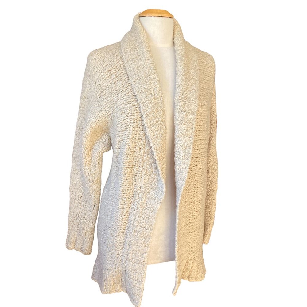 GUESS Wool Blend Shawl Collar Cardigan Cream Boucle Chunky Knit Minimalist-M